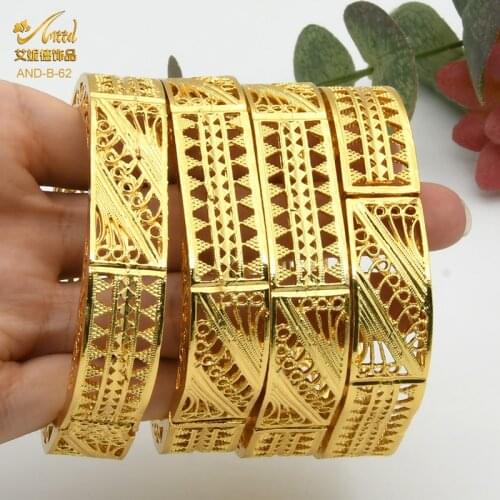 24 K Bangle 4Pcs/Set African/Indian/Ethiopian Bride Wedding Collection Bracelets Gold Color Bangles For Women Designer Jewelry