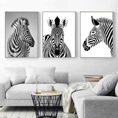 Black and White Zebra Picture Home Sweet Decor Nordic Canvas Painting Wall Art Print Cute Animal Poster for Nordic Living Room