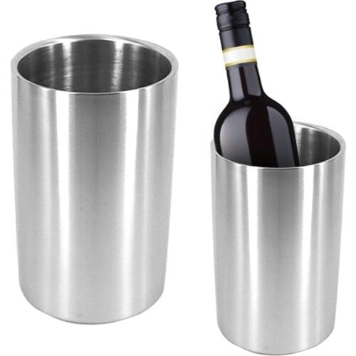 Double Wall Insulated Wine Chiller Iceless Wine Cooler Champagne Bucket Stainless Steel