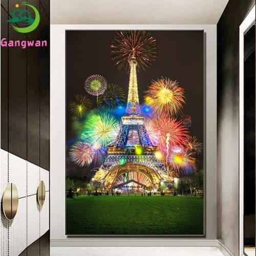 Paris, fireworks night scenery artwork diamond painting Full Square Round drill 5d diamond embroidery cross stitch,mosaic decor
