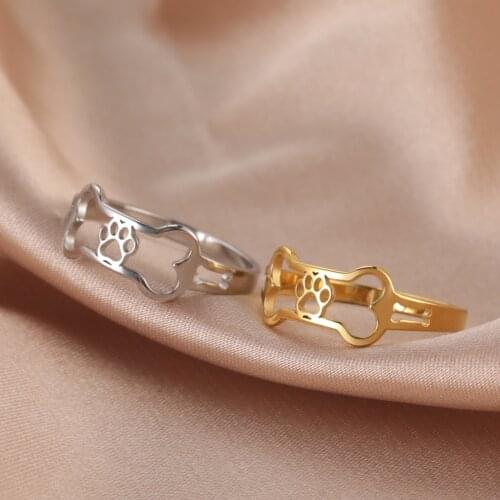 Cazador Cute Cat Dog Pet Paw Bone Finger Rings Gold Color Minimalist Rings for Women Stainless Steel Jewelry Friends Gifts 2021