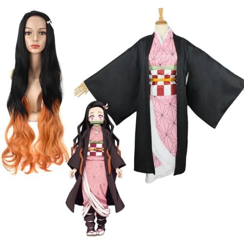 Kamado Nezuko Cosplay Costume Demon SlayerKimetsu no Yaiba Kimono Suits Nezuko Wig and Anime Clothing Full Set of Accessories