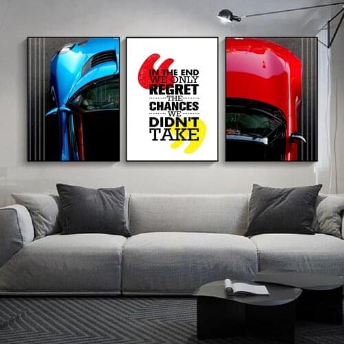 Creative Red and Blue Cars Wall Art Canvas Paintings Life Quotes Take Chances Wall Art Prints and Posters Living Room Home Decor