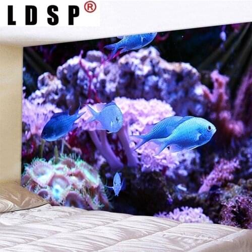 LDSP Fish Coral Reef Underwater World Tapestry Hanging Covering Rugs Background Cloth Beach Mat Blanket Art Bedroom Living Decor