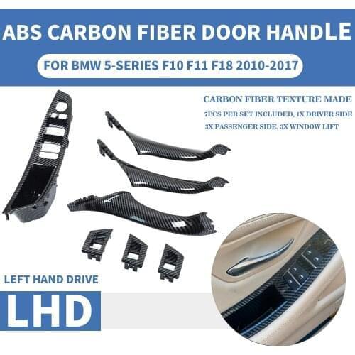 LHD Left Hand Drive Car Carbon Fiber ABS Interior Inner Door Pull Handle Trim Cover Panel For BMW 5-Series F10 F11 F18 520 525