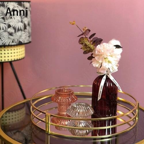 Gold Inlay Storage Tray European Modern Metal Frame Jewelry Glass Mirror Trays Cosmetic Container Home Dressing Table Organizer