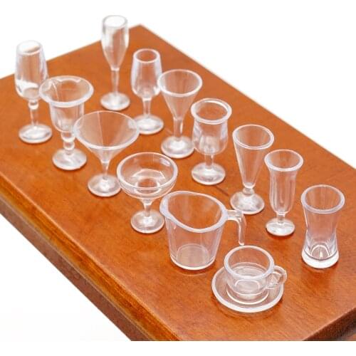 Odoria 1:12 Miniature 14PCS Clear Cups Set Glassware Tableware Miniature Dollhouse Kitchen Accessories Diningroom Restaurant