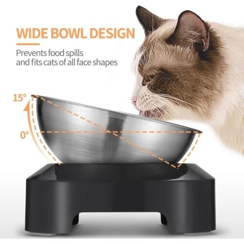 Stainless Steel Tilted Cat Bowl with Stand Single/Double Adjustable Tilted Non Slip Food Water Kitten Pet Feeder TUE88