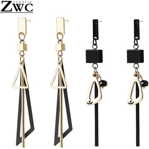 ZWC Fashion Korean Temperament Long Geometric Pendant Earrings Jewelry for Women Party Simple High Quality Drop Earrings