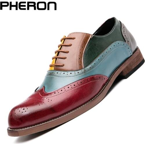 Male Business Dress shoe Colorful Lace up Fashion Man Casual Leather Oxfords shoes Flat Leisure Wedding Party shoe Men Big Size
