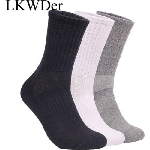 LKWDer 5 Pairs Mens Cotton Sports Socks Towel Bottom Solid Color Thicked Terry Sock Long Tube Deodorant Basket Ball Socks Meias