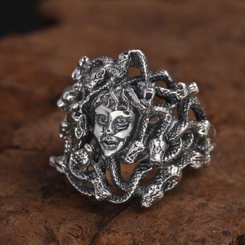 High quality S925 Sterling Silver Million snake Medusa Ring for men women Vintage Punk Rock Heavy Thai silver Ring Jewelry Gifts