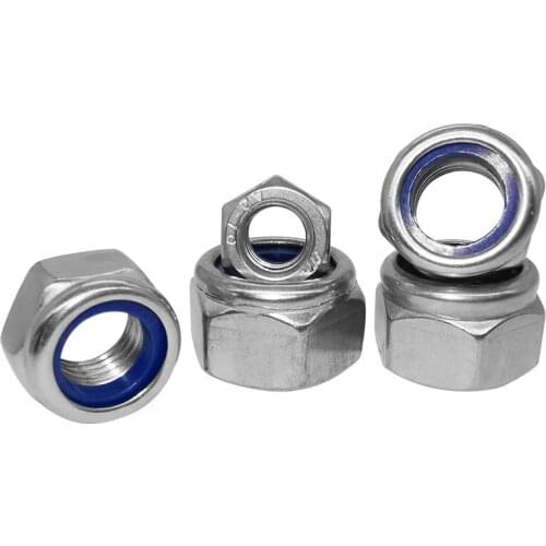 Nylon Lock Nuts M2 M2.5 M3 M4 M5 M6 M8 M10 M12 M14 M16 M20 M24 M27 M30 Nuts 304Stainless Steel for Mechinal Use Nylon Jam Nuts