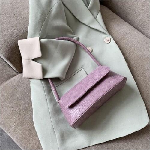 2021 New Fashion Exquisite Retro Casual Shoulder Leather Crocodile Pattern Solid Color Women Underarm Baguette Bag XS9756