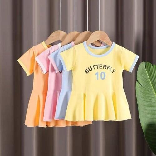2021 Summer New Kids Girls Short Sleeve Dress Letter Print Baby Princess Dresses Cotton Children Casual Dress Girls Clothing