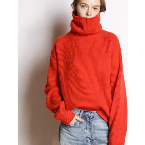 New Autumn Minimalist Style Knitted Sweater for Women Oversize Turtleneck Sweaters Knit Top Woman Basic White Green Pullovers