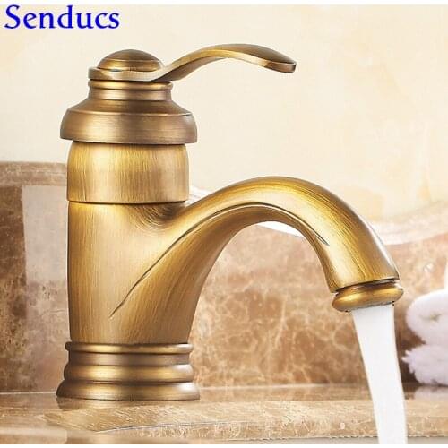 Senducs Newly Gold Bathroom Basin Faucet Fashion Teapot Golden Basin Sink Faucet Deck Mounted Hot Cold Bathroom Mixer Tap