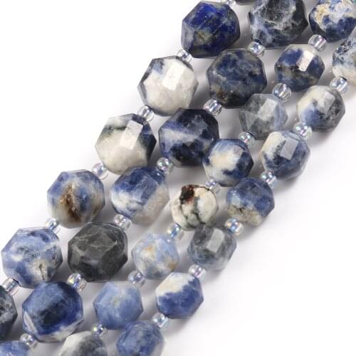 Wholesale White Blue Sodalite Jaspers Beads Natural Stone for Jewelry Making Loose Faceted Sharp Beads DIY Necklace Bracelet