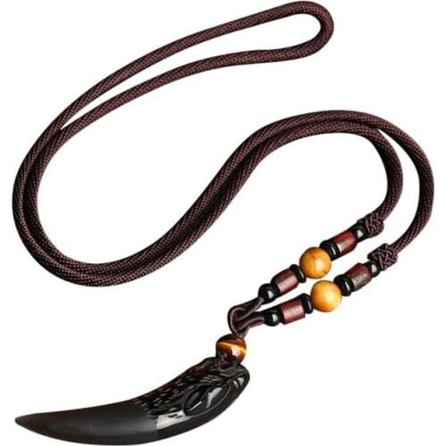 Natural Stone Necklace Wolf Tooth Black Obsidian Pendant Necklace Amulets And Talismans CoupleFor Women Men Lucky Jewelry