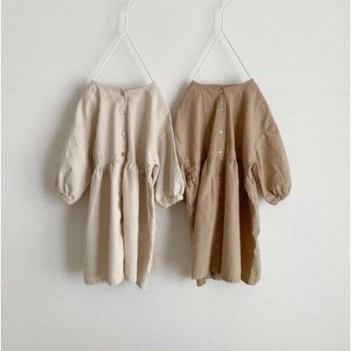 Girl dress 2020 new autumn Korean cotton Casual Draped Full Solid Puff Sleeve O-neck dress harajuku small fresh