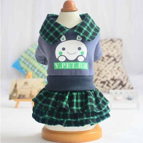 Princess Pet Dress Autumn Winter Dogs Clothes Warm Green Plaid Multilayer Cake Skirt for Dogs Chihuahua Dresses Puppy Clothing