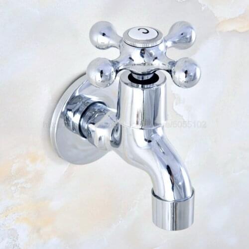 Polished Chrome Cross Handle Wall Mount Mop Pool Water Tap Faucet Single Handle Cold Water Faucet zav153