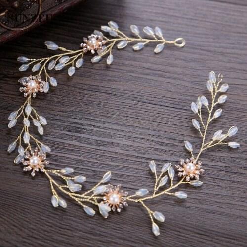 New Crystal Headband Hand-made Bridal Hair Band With Flowers High Quality Gold Head Sash Chain Wedding Accessories SQ0292