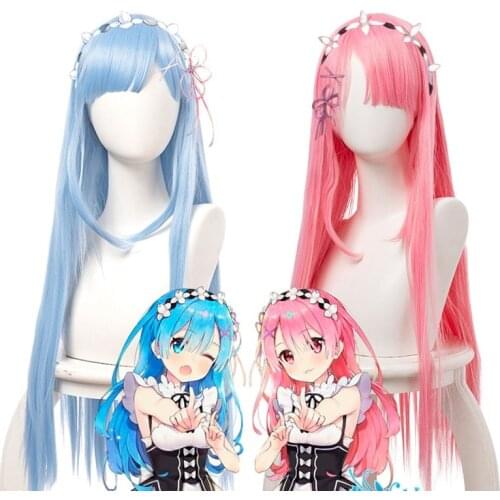 Ram/ Rem Cosplay Re:zero Kara Hajimeru Isekai Seikatsu Long Blue Red Hair Anime Re Life In A Different World From Zero Cosplay W