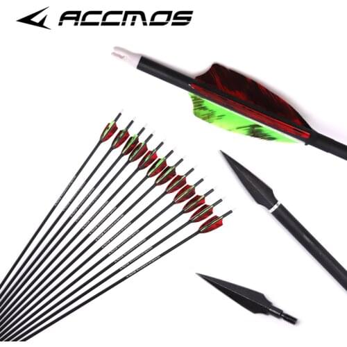 6/12pcs Archery Carbon Arrow Spine 500 Shafts 3inch Camo Turkey Feathers for Recurve Bow Longbow Hunting Shooting