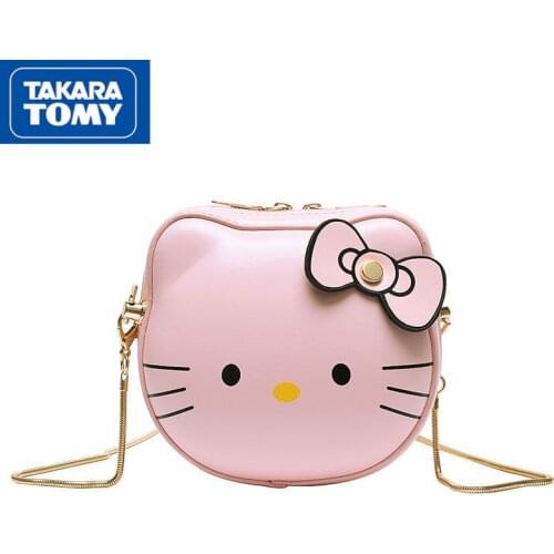 TAKARA TOMY fashion lady cartoon Hello Kitty shoulder bag simple PU material waterproof childrens messenger small round bag
