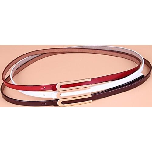 Thin belt female decoration with dress fashion simple Korean version of the wild thin belt female patent leather cowhide waist c