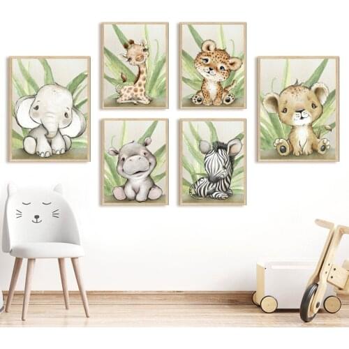 Tropical Leaf Jungle Animals Lion Leopard Elephant Giraffe Poster Wall Art Print Canvas Painting Decor Pictures Baby Kids Room