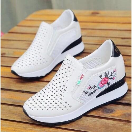Womens Comfortable Casual Shoes, Summer Loafers, Mixed Color Cutouts To Increase Internal Height, Sneakers 2021