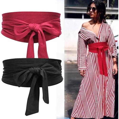 Aecibzo 9 Colors Suede Waist Belts Wide Corset Cinch Dress Belts Cummerbunds Bowknot Self Tie Wrap Around Obi Waist Band