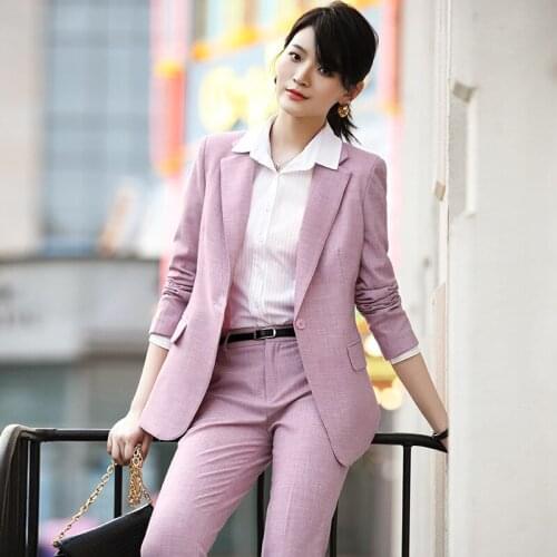 Womens suits 2019 autumn and winter new fashion solid color professional decoration body pants wild womens two-piece suit