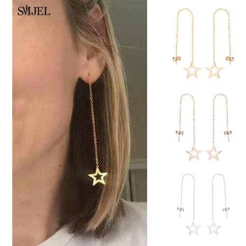 SMJEL Bijoux Fashion Star Earrings for Women Elegant Wedding Jewelry Stainless Chain Long Tassel Earrings pendientes mujer moda