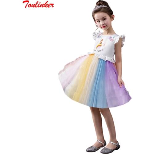 Girls Unicorn Costume Dress Princess Flowers Rainbow Dresses up Child Cosplay Wedding Party Tutu Sleeveless Fancy Up 2-10 Years