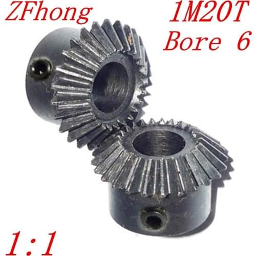 1 pair 1M20T bore 6 1:1 Metal Bevel Gears 1 Module 20 Teeth With Inner Hole 6mm 90 Degree Drive Commutation