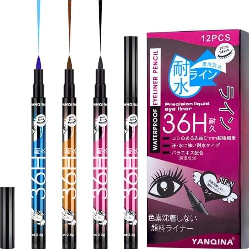 12pcs/set Yanqina eyeliner 3colors Waterproof Eyeliner Precision Liquid Eye Liner 36h 0.1mm Not Blooming Long-lasting Easy Dry