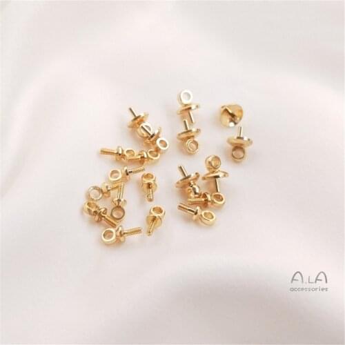14K Gold Filled Half hole bead rest sheep eye screw cap eardrop Clavicle necklace stick pearl pendant DIY accessories