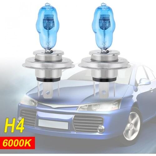 2pcs 12V H4 100W 6000K 3000LM White Light Super Bright Car HOD Halogen Lamp Auto Front Headlight External Lights for Car