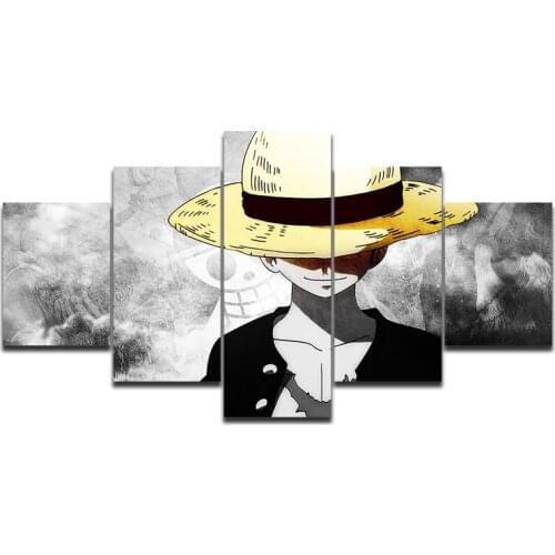 5 Piece HD Wall Art Anime Poster Picture One Piece Monkey D. Luffy Poster Wall Painting for Home Decor