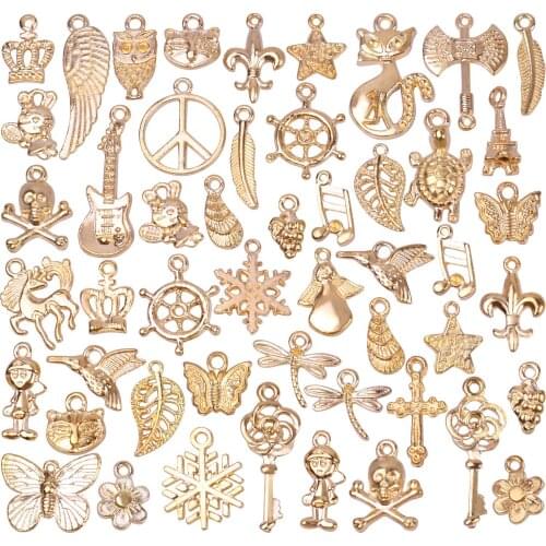 50pcs Mixed Bracelet Charms Antique Necklace Pendants Bulk Handmade Craft Supplies for DIY Fine Trendy Jewelry Making, Rose Gold
