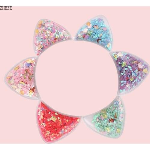 6Pairs 2021 NEW Hot Sale Bling Transparent Sequins Quicksand Cat Ears Children Appliques For Girls Hairband DIY Hair Accessories