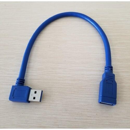 90 Degree Left Angle USB 3.0 Type A Extension Data Cable Male to Female Blue 30cm