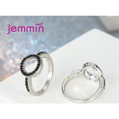 925 Sterling Silver Round Ring Cubic Zirconia Pave Setting Trendy Design Best Jewelry To An Engagement Black And Silver Colour