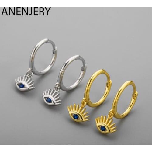 ANENJERY 925 Sterling Silver Lovely Blue Eyes Earrings For Women Zircon Charms Simple Ear Jewelry Gifts S-E1414