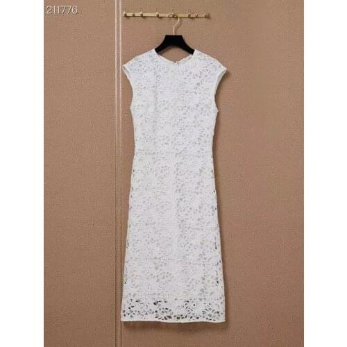 Sleeveless Party Runway Elegant Summer High Waist Hollow Out Floral Embroidery 2021 Luxury A-line Midi White Dresses Women