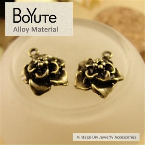 BoYuTe (60 Pieces/Lot) 16.5*13.5MM Antique Bronze Plated Metal Flower charms Pendants Diy Jewelry Making Findings Accessories
