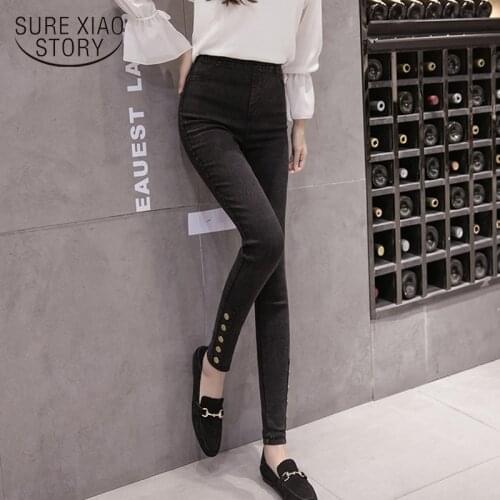 Black Imitation Denim Pencil Pants Leggings Fashion Casual Pants Women High Stretch Skinny Trousers Female Plus Size 7356 50